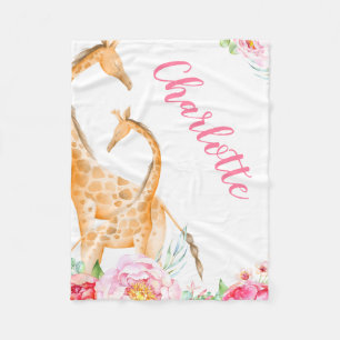 Couverture Polaire Personnalisation de la fille florale de la Girafe