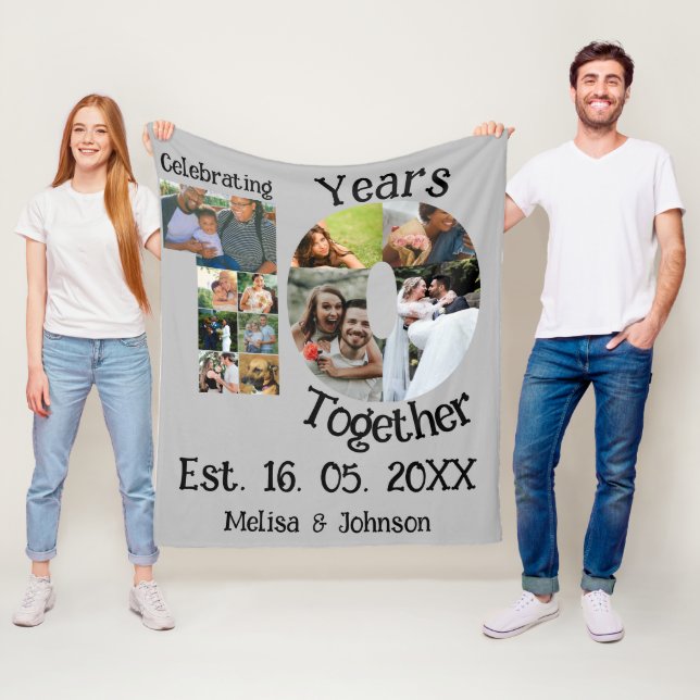 Couverture Polaire Personnalisé 10e anniversaire mariage 11 photo col (En situation)