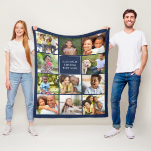Couverture Polaire Personnalisé 11 Photo Collage Navy Blue