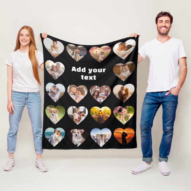 Couverture Polaire Personnalisé 18 Heart Photo Collage Blanche polair (En situation)