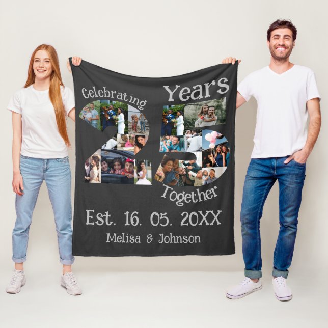 Couverture Polaire Personnalisé 25e anniversaire mariage photo collag (En situation)