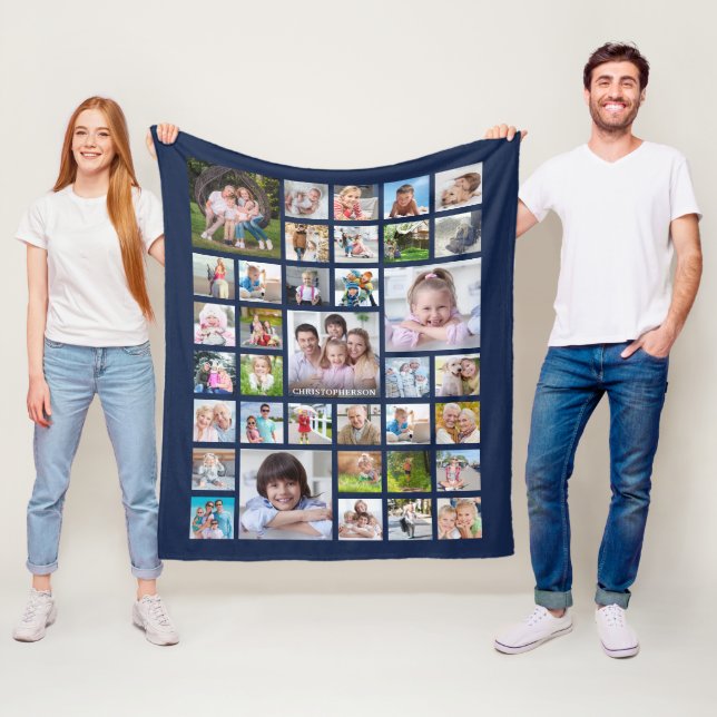 Couverture Polaire Personnalisé 36 Photo Collage Navy Blue (En situation)