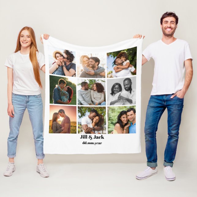 Couverture Polaire Personnalisé 9 Photo Collage Modèle pour couples (En situation)