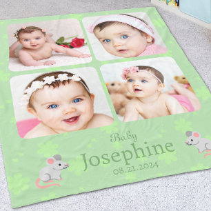 Couverture Polaire Personnalisé Cute Green Baby Name Photo