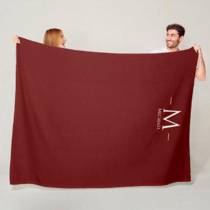 Couverture Polaire Personnalisé Élégant Rouge foncé Monogramme Modèle
