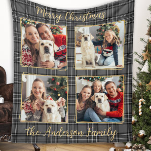Couverture Polaire Personnalisé Famille 4 Photo Collage Hiver Gris Pl