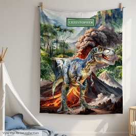 Couverture Polaire Personnalisé Garçons Dinosaur Anniversaire Blanche