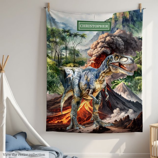 Couverture Polaire Personnalisé Garçons Dinosaur Anniversaire Blanche (Personalized Boys Dinosaur Birthday Blanket Custom)