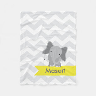 Couverture Polaire Personnalisé gris jaune Chevron Elephant