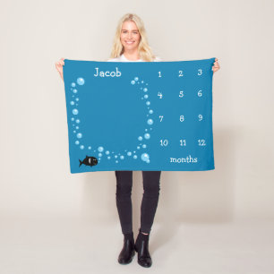 Couverture Polaire Personnalisé, mois de jalons pour bébés Bulles