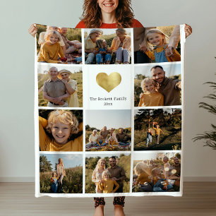 Couverture Polaire Personnalisé Multi Photo Family Keepsaké Gold Hear