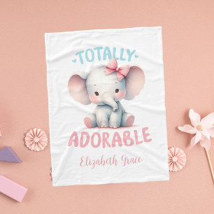 Couverture Polaire Personnalisé Pink Grey Baby Elephant Cadeau Baby