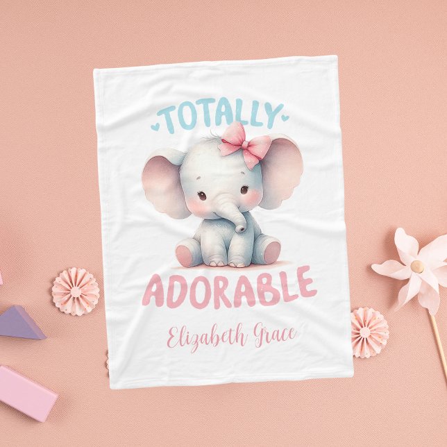 Couverture Polaire Personnalisé Pink Grey Baby Elephant Cadeau Baby (Baby Elephant Pink Gray Totally Adorable Personalized Baby Blanket Fleece for baby girl)