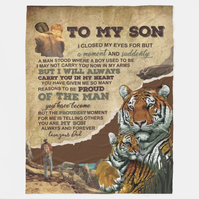 Couverture Polaire Personnalisée À Mon Fils Tigre Blanket, Lettre D'A (Devant)