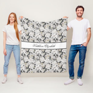 Couverture Polaire Personnaliser Cygne Fleur Floral Élégant Gris Blan