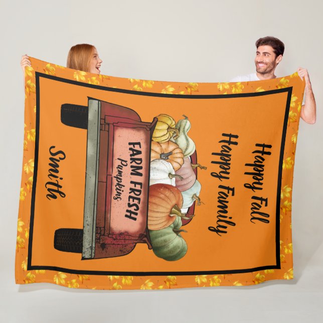 Couverture Polaire Personnaliser d'automne Citrouille Feuilles d'or (En situation)