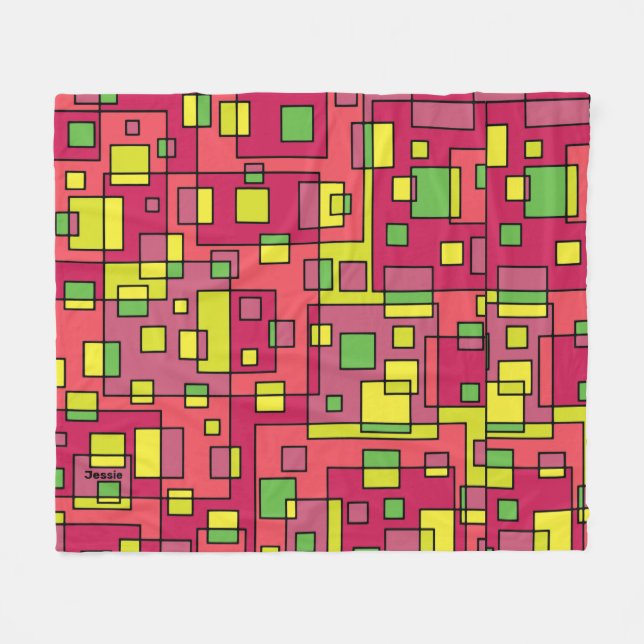 Couverture Polaire Personnaliser Nom Rose Pink Lime Green Mod Abstrai (Devant (Horizontal))