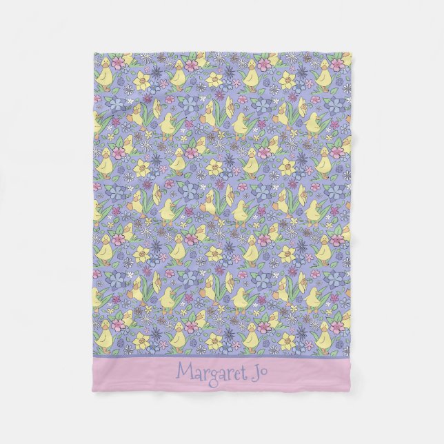 Couverture Polaire Personnalisez les Fleurs sauvages de canards jaune (Devant)
