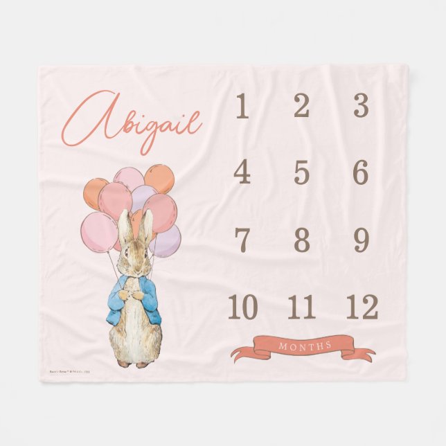 Couverture Polaire Peter Rabbit | Fille de bébé rose 12 mois jalon (Devant (Horizontal))