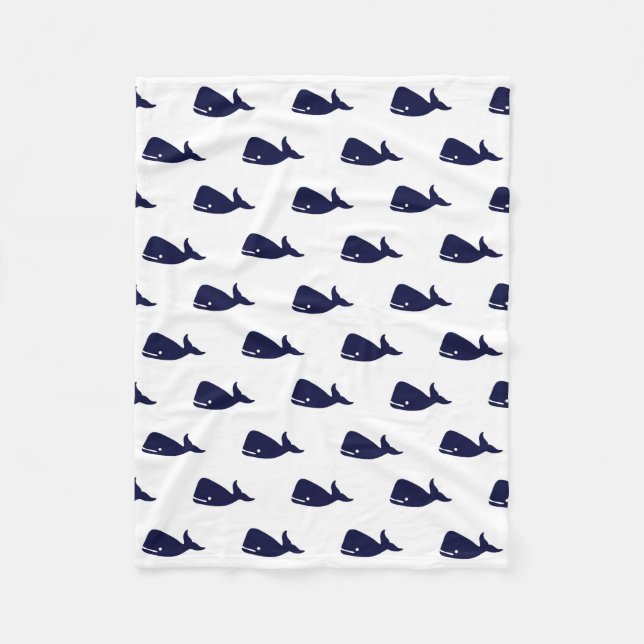 Couverture Polaire Petit motif mignon de baleine de bleu marine sur (Devant)