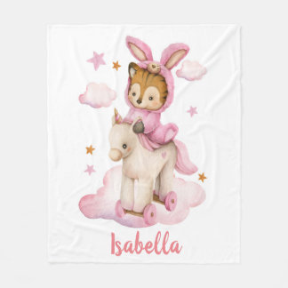 Couverture Polaire Petite fille tigre pyjama rose