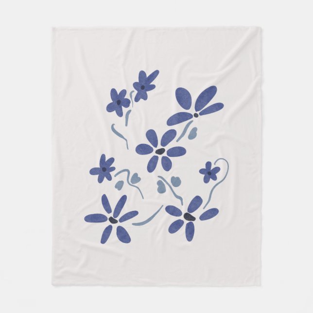 Couverture Polaire Petite Fleurs Romantiques Bleues (Devant)