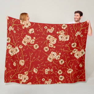 Couverture Polaire Petites fleurs sur motif rouge