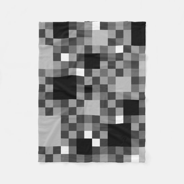 Couverture Polaire Petits Carrés numériques Pixellisés Noirs (Devant)