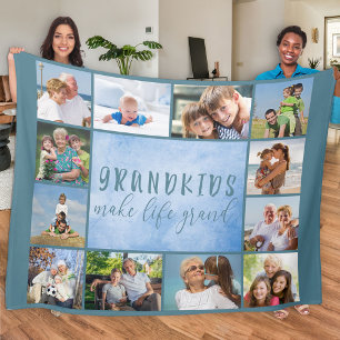 Couverture Polaire Petits-enfants font la vie Grand 12 Photo Collage 