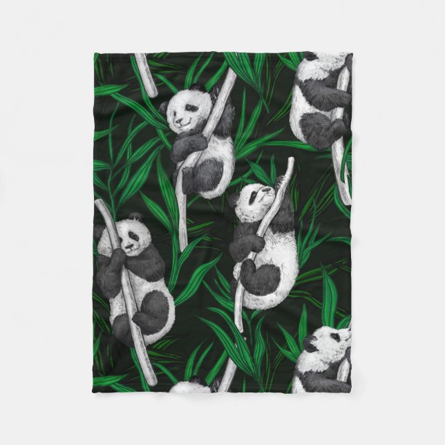 Couverture Polaire Petits panda sur vert foncé (Devant)