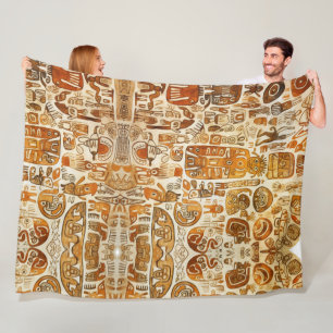 Couverture Polaire Petroglyphes en couleur marron et orange