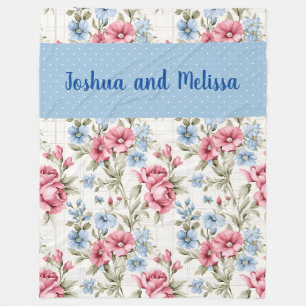 Couverture Polaire Petunias roses et Sky Blue Daisies - Pois
