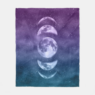 Couverture Polaire Phases turquoises de la lune pourpre Motif céleste