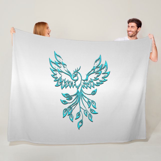 Couverture Polaire Phoenix bleu turquoise se lève sur l'argent (En situation)