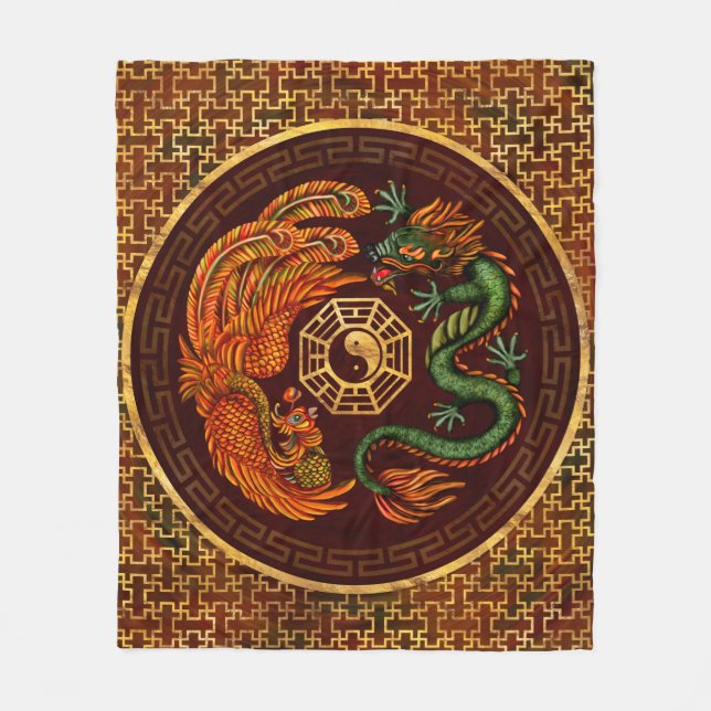 Couverture Polaire Phoenix et Dragon avec bagua #1 (Devant)