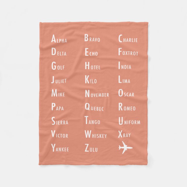 Couverture Polaire Phonétique Alphabet Aviation Melon Fleece Blanche (Devant)