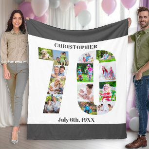 Couverture Polaire Photo Collage70th Birthday Grey White Picture