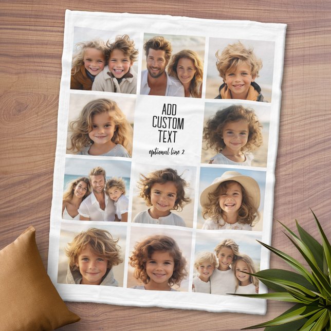 Couverture Polaire Photo Collage - 11 Photos avec un bloc de texte 2  (Personalized Fleece Blanket - Add Photos and Text or Customize completely in advanced design area)