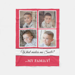 Couverture Polaire Photo collage ma famille blanc rouge