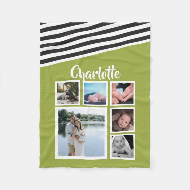 Couverture Polaire Photo Collage personnalisé vert brillant rayé (Devant)