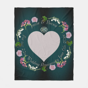 Couverture Polaire Photo Custom Floral Heart Anniversaire Mariage