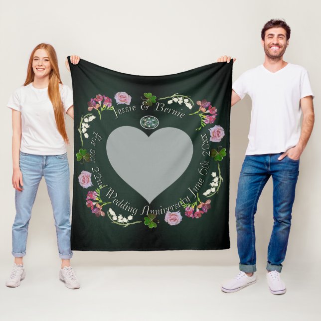 Couverture Polaire Photo Custom Floral Heart Mariage Anniversaire Gri (En situation)