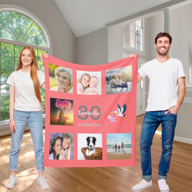 Couverture Polaire Photo d'anniversaire collage corail (Créateur téléchargé)