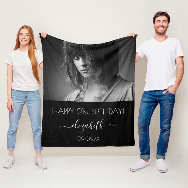 Couverture Polaire Photo d'anniversaire noir blanc (En situation)