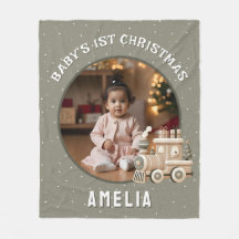 Photo de bébé neutre pour le 1er Noël Train Souven