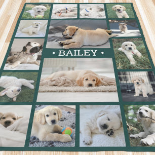 Couverture Polaire Photo de chien Collage mignon moderne vert et blan