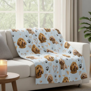 Couverture Polaire Photo de chien personnalisée avec des cœurs bleus