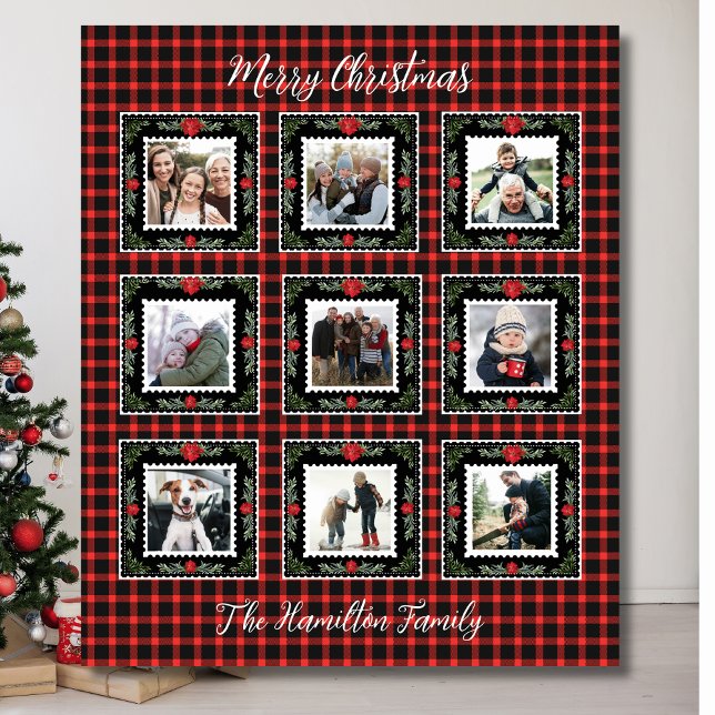 Couverture Polaire Photo de famille de Noël (Family Photo Holiday Blanket
Custom Red Buffalo Plaid)