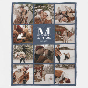 Couverture Polaire Photo de famille moderne Collage Monogramme Marine