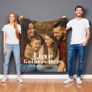 Couverture Polaire Photo de famille personnalisée Gathons d'amour ici